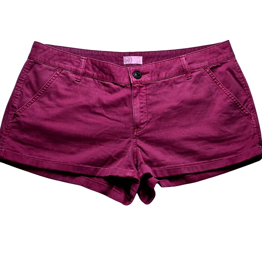 SO Heritage Juniors Size 15 Shorts Burgundy Magenta Cotton Stretch Cuffed Chino